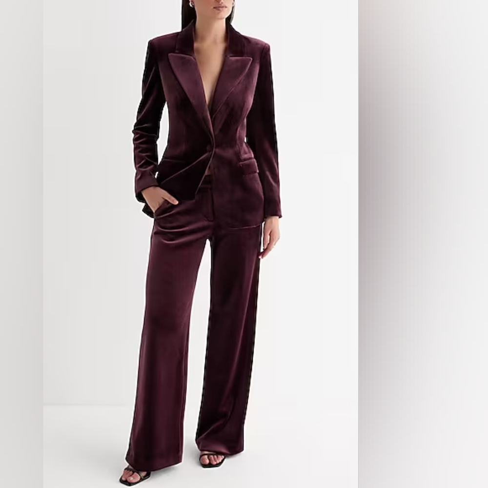 EXPRESS: Mid-Rise Velvet Relaxed Trousers - Picture 4 of 10
